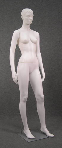 011 BRENDA LA - Manichino in plastica donna con capelli scolpiti, braccia diritte, base inclusa, colore BIANCO LATTE